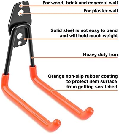 Garage Hooks Heavy Duty 14 Pack, Steel Garage Storage Hooks, Tool Hangers for Garage Wall Utility Wall Mount Garage Hooks and Hangers with Anti-slip Coating for Garden Tools, Ladders, Bulky Items - Image 3
