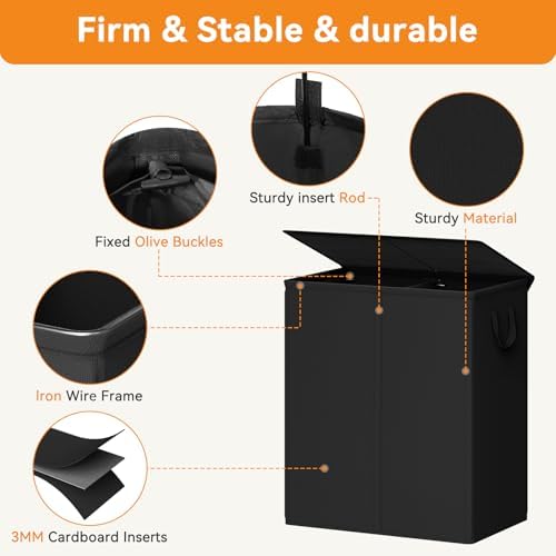 Chrislley Double Laundry Hamper with Lid, 140L Laundry Basket 2 Section - Image 3