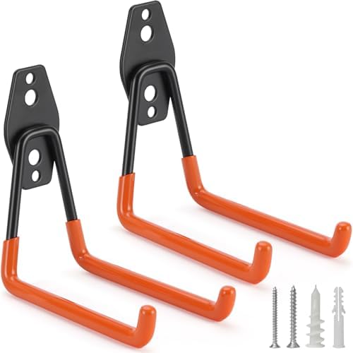 2 Pack Garage Hooks Heavy Duty Storage Organizer Wall Mount Power and Garden Tool Hangers, for Hanging Ladders, Ropes, Hose, Bulk Items by LUPYJI