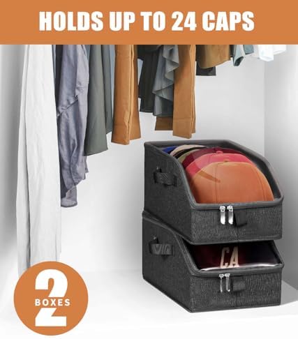 Livelab Hat Organizer for Baseball Caps, Hat Storage Boxes, Black 2Pcs - Image 2