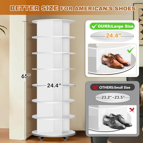 RUNSUNSPRI 7 Tier Rotating Shoe Rack with 4 Universal Wheels - Image 2