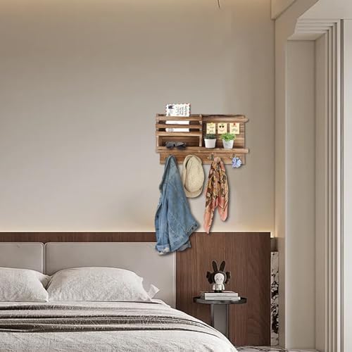 Key Holder Wall Mount, Solid Wood Key and Mail Organizer for Wall(Self Adhesive or Drill), 8 Hooks Key Rack for Entryway Hallway Bedroom Farmhouse Home Decor (Burnt Brown) - Image 6