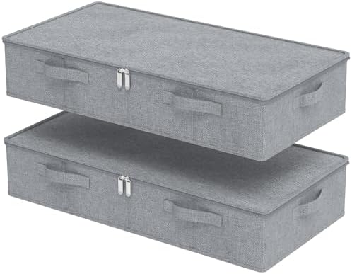 Underbed Fabric Storage Box with Lids,31.4x15.7x5.9in,Grey,2 Pack by Unknown