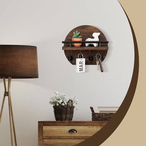 Nekon Key Holder for Wall, 9.8 Inch Round Wall Decor, Brown - Image 6