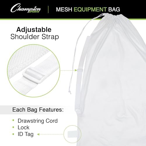 Champion Sports Mesh Equipment Bag – Heavy-Duty Nylon Drawstring Bag with Lock & ID Tag, Breathable Storage Sack for Balls, Swim Gear, Laundry & Toys, Multiple Sizes & Colors - Image 6