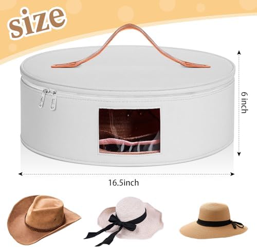 Chunful Hat Box for Women Storage Cowboy Hat Box, White, Height 6.3 Inches - Image 2