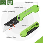 WORKPRO 2PCS EDC Folding Utility Knife, Mini Box Cutter with Quick Open Axis Lock, Quick Change Blade Razor Knife, Foldable Small Pocket Knife with Belt Clip, 2 Packs with 10 Extra Blades - Image 3