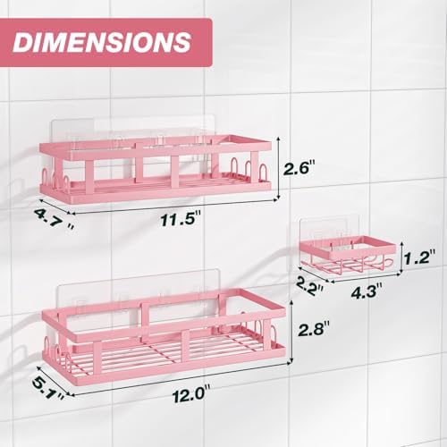 Youvip Shower Caddy, Pink, Adhesive No Drill Bathroom Organizer - Image 2