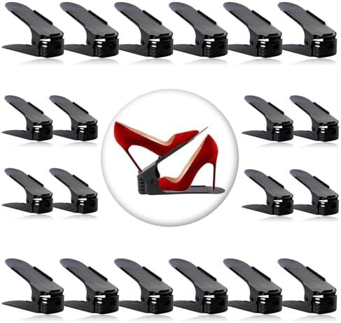 Neprock Shoe Slots Organizer, 20 Pack Adjustable Shoe Rack Stacker Storage Space Saver, Double Deck Shoe Rack Holder for Closet Organization (Black) by Neprock