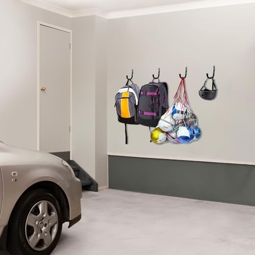 KURUI Metal Wall Hooks for Hanging Heavy Duty, 6Pcs Garage Organization and Storage Hook for Extension Cord Tool Coat Backpack Bag, Large Utility J Hooks, Black Wall Mount Hanges for Outdoor Indoor - Image 2