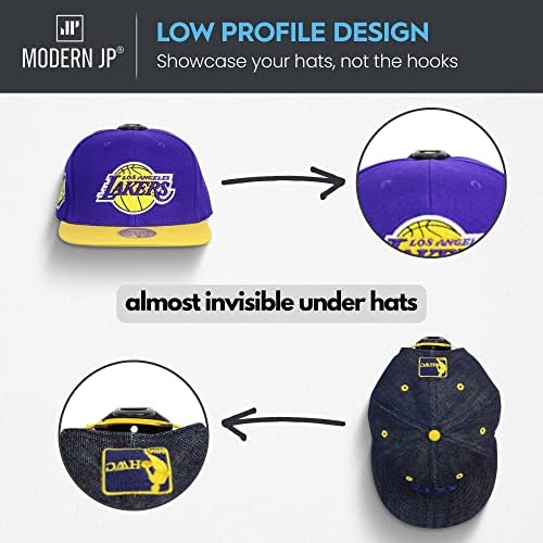 Modern JP Adhesive Hat Hooks for Wall (16-Pack) - Hat Rack for Baseball Caps, Minimalist Hat Display, Strong Hold Hat Hangers for Wall - USA Patented, Black - Image 5