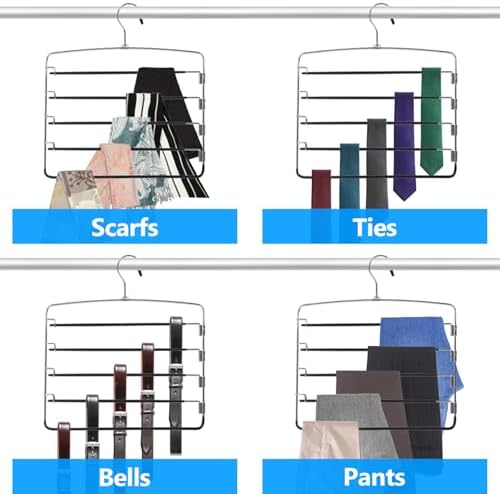 Pants Hangers 3 Pieces,5 Tier Closet Organizers and Storage Clothes Hanger,Hangers Space Saving with Swing Arm,Multiple Metal Hanger Clothes Organization for Pants Trousers Jeans Leggings Slacks - Image 6