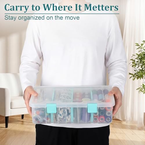 BTSKY Clear Plastic Dividing Storage Box with 4 Compartments Adjustable Storage Bin with Lid Plastic Craft Storage Container Multipurpose Sewing Box Art Supply Organizer, 13.3x8.1x3.4 Inches - Image 5