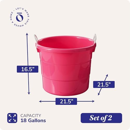 HOMZ 2-Pack Utility Tub, Large Plastic Storage Bucket with Rope Handles, 18 Gallon, Pink - Portable Indoor and Outdoor Buckets for Kitchen, Laundry, Garden, Bathroom, and Garage Organization - Image 5