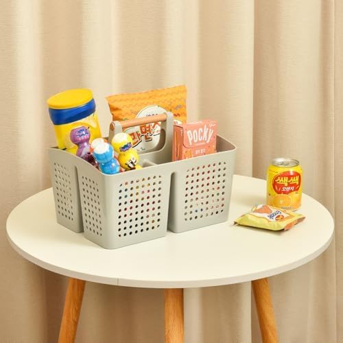 Portable Shower Caddy Basket with 3 Compartments and Handle, Dark Gray - Image 5