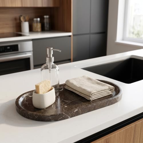 YKAJO Dark Emperador Oval Marble Tray, 11.8x5.9 Vanity Perfume Organizer - Image 5
