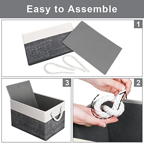Fab totes Storage Bins 4-Pack, Foldable Storage Baskets for Organizing Toys, Books, Shelves, Closet, Large Storage Box with Rope Handles, Sturdy Organizer Bins, White & Black - Image 4