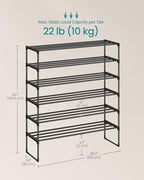 SONGMICS Shoe Rack, 6-Tier Shoe Organizer, Metal Storage Shelf | for Entryway, Upright or Upside Down, for 24-30 Pairs, Stackable, 11.8 x 36.2 x 42.7 Inches, Black ULSA306BH01 - Image 3