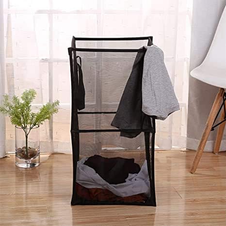 Pop Up Laundry Baskets - Mesh Collapsible Laundry Hampers Storage with Handle - Foldable for Washing Storage, Great for The Kids Room, College Dorm, Travel Organizer (Black/Double Layer) - Image 4