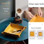 Valet Tray, Leather Tray, Small Catchall Tray, Foldable Jewelry Travel Organizer, Suitable for Travel, Storage, Nightstand, Home or Office (Yellow-S) - Image 4