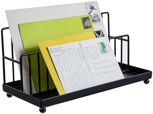 MyGift Industrial Matte Black Metal Wire Tabletop Mail Holder and Pen Storage Tray, Home Office Desk Accessories Organizer with Letter Card Envelope Rack - Image 4