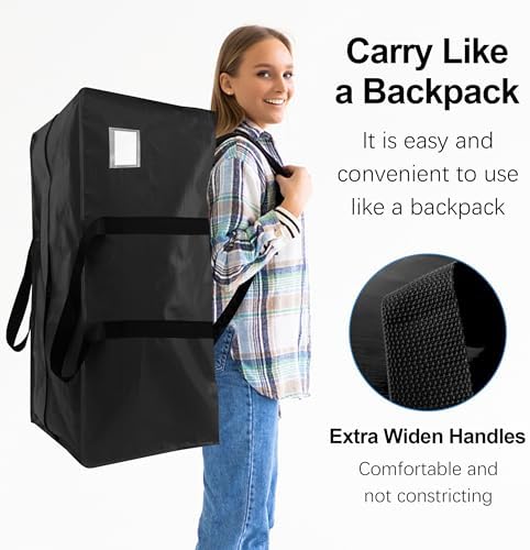 VELVETSURE 12 Pack Heavy Duty Extra Large Moving Bags W/Backpack Straps - Strong Handles & Zippers, Storage Totes For Space Saving, Fold Flat, Alternative to Moving Box and Storage Bin, Black - Image 4