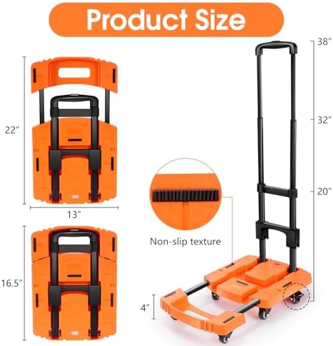 Voipvvii Folding Hand Truck500lbs, Portable Heavy Duty Dolly Cart, 6 Wheels Collapsible Luggage Cart with 2 Elastic Ropes - Compact Trolley Cart for Easy Moving - Ideal Hand Cart for Travel and More - Image 2