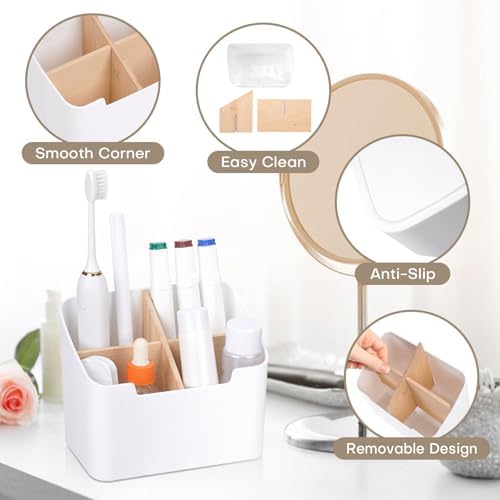 Ayswupt Toothbrush Holders for Bathrooms,Electric Toothbrush and Toothpaste Holder with Divider for Bathroom Countertop Organizer,Toothbrush Caddy for Kids Family Counter Vanity Storage White - Image 2