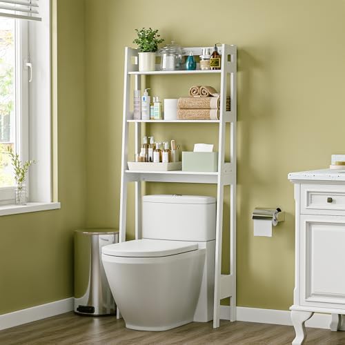 SUPER DEAL 3 Tiers Over The Toilet Bathroom Storage Shelf, Freestanding Wooden Bathroom Organizer Rack with Shelves for Laundry Restroom, White by Superdeal
