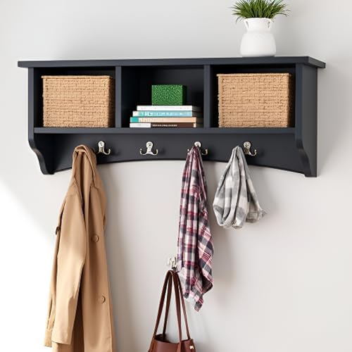 Shaker Cottage Wall-Mounted Coat Rack with 3 Storage Cubbies and 4 Coat Hooks – 36" W x 9" D x 14" H Space-Saving Entryway Organizer or Mudroom Wall Shelf by Alaterre Furniture (Charcoal Gray) - Image 2