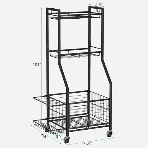 Sports Equipment Storage Rack with Wheels, 3-Tier Ball Organizer - Image 2
