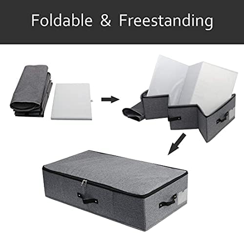 AMJ Foldable Under Bed Storage Basket Container [2 Pack] with Durable Fabric for Clothes, Shoes,Toys, Blanket, Comforter Organizers Bins, Black Grey - Image 5