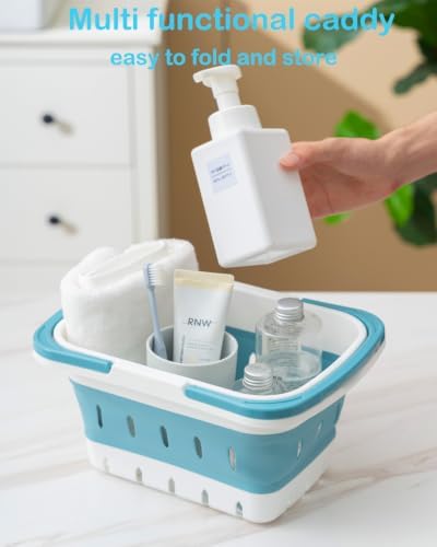 Portable Folding Plastic Bath Caddy with Handle, Perforated, Travel Bathroom Organizer for Bedroom, Bathroom, Shower, Dorm Room, Camping and RV Use (Blue, 1 pack) - Image 6