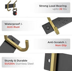 Small Coat Rack Wall Mount – Black and Gold Hook Rail with 2 Double Coat Hooks, 6 Inch Stainless Steel Wall Hooks for Entryway, Bathroom, Bedroom, Closet, Towel, Hat, Bag, Heavy Duty Organizer - Image 3
