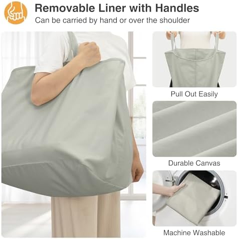 STO STO Rolling Laundry Hamper with Lockable Wheels, 29-Gallon (110L) Laundry Cart with Removable Canvas Bag, 2-Tier Clothes Basket Hamper with Shelf for Closet, Bedroom, Bathroom, Laundry Room, Gray - Image 5