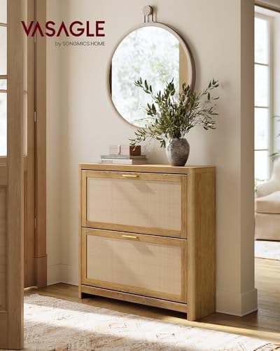 VASAGLE Boho Shoe Storage Cabinet, Slim, Rattan-Look Flip Drawers - Image 3