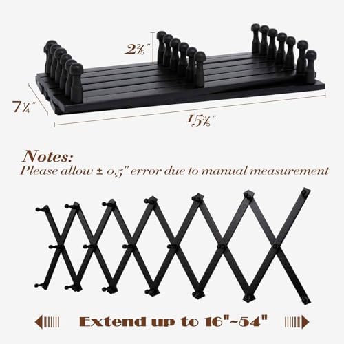 SCUNDA Wall Rack with 20 Hooks, Wooden Wall Expandable Coat Rack for Coat, Hats, Baseball Caps, Coffee Mug, Jewelry(Black) - Image 4