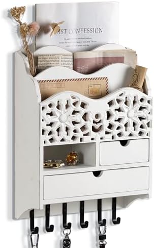 3-Slot Mail Sorter Organizer Wall Mount with 6 Hooks by Dhmkfly