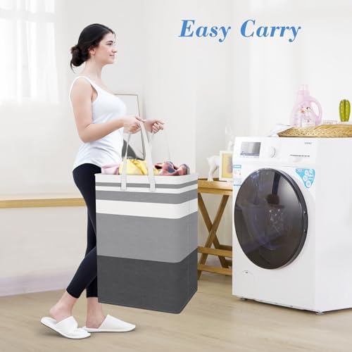BlissTotes 3-Pack Laundry Basket, Collapsible Laundry Hamper, Grey, 125L - Image 5