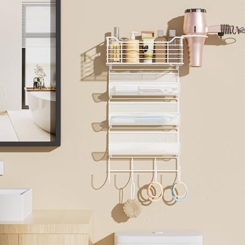 4 Tier Hair Tool Organizer Wall Mount, curling iron holder Basket, White - Image 2