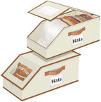 Hat Organizer for Baseball Caps - 2PCS Stackable Storage with Clear Window Lid, Flip-Top Access, Space-Saving Hat Box for Closet, Breathable Fabric (beige with brown) by Aokeyee