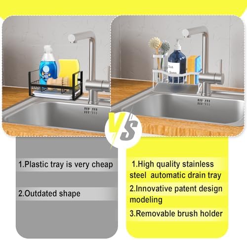 Maifan Sink Caddy Sponge Holder for Kitchen with Brush Holder and Stainless Steel Self Drain Tray, Rustproof Kitchen Sink Organizer for Sponge, Soap Dispenser Storage Accessories (Lacquer Silver) - Image 4