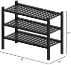 ROMGUAR CRAFT 3 Tier (Thick) Bamboo Shoe Rack for Entryway, Small Wood Shoe Shelf Storage Organizer for Closet, Shoe Stand for Hallway, Stackable and Sturdy 27"x12"x21" Black - Image 3