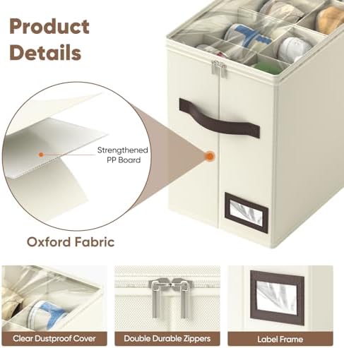 OIAHOMY 4 Pack Shoe Organizer for Closet, Foldable Shoe Storage Bins with Adjustable Dividers, Stackable Oxford Cloth Sneaker Boxes for Entryway Bedroom, Fits Up to 32 Pairs, Beige - Image 4