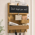 Mail Organizer Wall Mounted with Key Holder, Shelf, Light Wood by HEKOOLA
