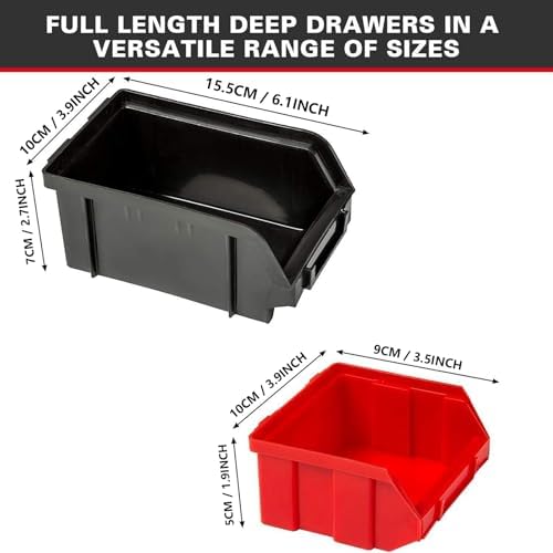 Wall Mounted Storage Bins, 30 Wall Mount Tool Organizer Bins Plastic Parts Rack Container, Easy Access Compartments For Tools, Hardware, Crafts, Office Supplies And More, Blackred - Image 3