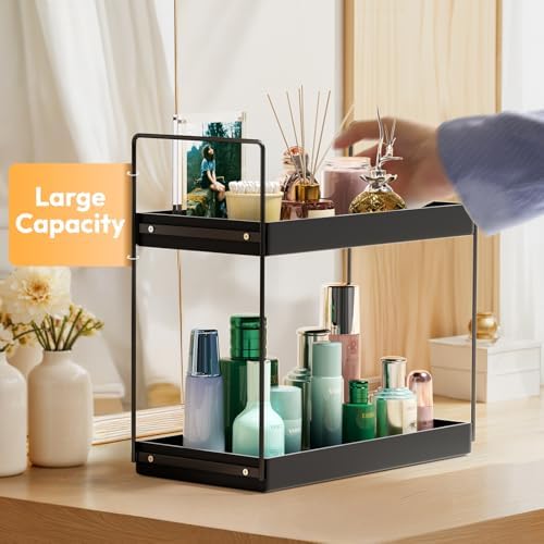 NPPLUS Bathroom Countertop Organizer, 2 Tier Metal Vanity Counter Skincare Shelf, Matte Black, 13.6"L x 6.9"W x 13.8"H - Image 5