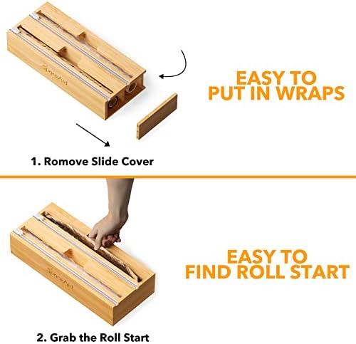 SpaceAid WrapNeat 2 in 1 Wrap Organizer with Cutter and Labels, Plastic Wrap, Aluminum Foil and Wax Bamboo Dispenser for Kitchen Storage Organization Holder for 12" Roll (Natural, 2-Slot) - Image 6