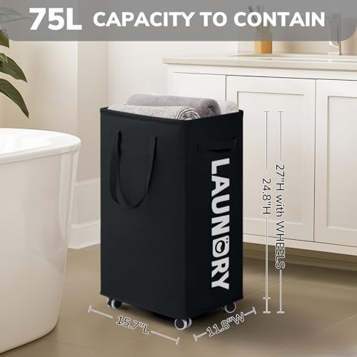 Goodpick 2-Pack Rolling Dirty Clothes Hamper with Wash Bag for Laundry, 75L - Image 3