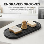 Razborci 2PCS Water Absorbing Stone Drying Tray Mat for Bathroom Sink & Kitchen Counter Faucet Organizer Decor, Quick Dry Dish Soap Dispenser Sponge Holder, Vanity Caddy Coaster,Dark Gray -10"*3.8" - Image 7